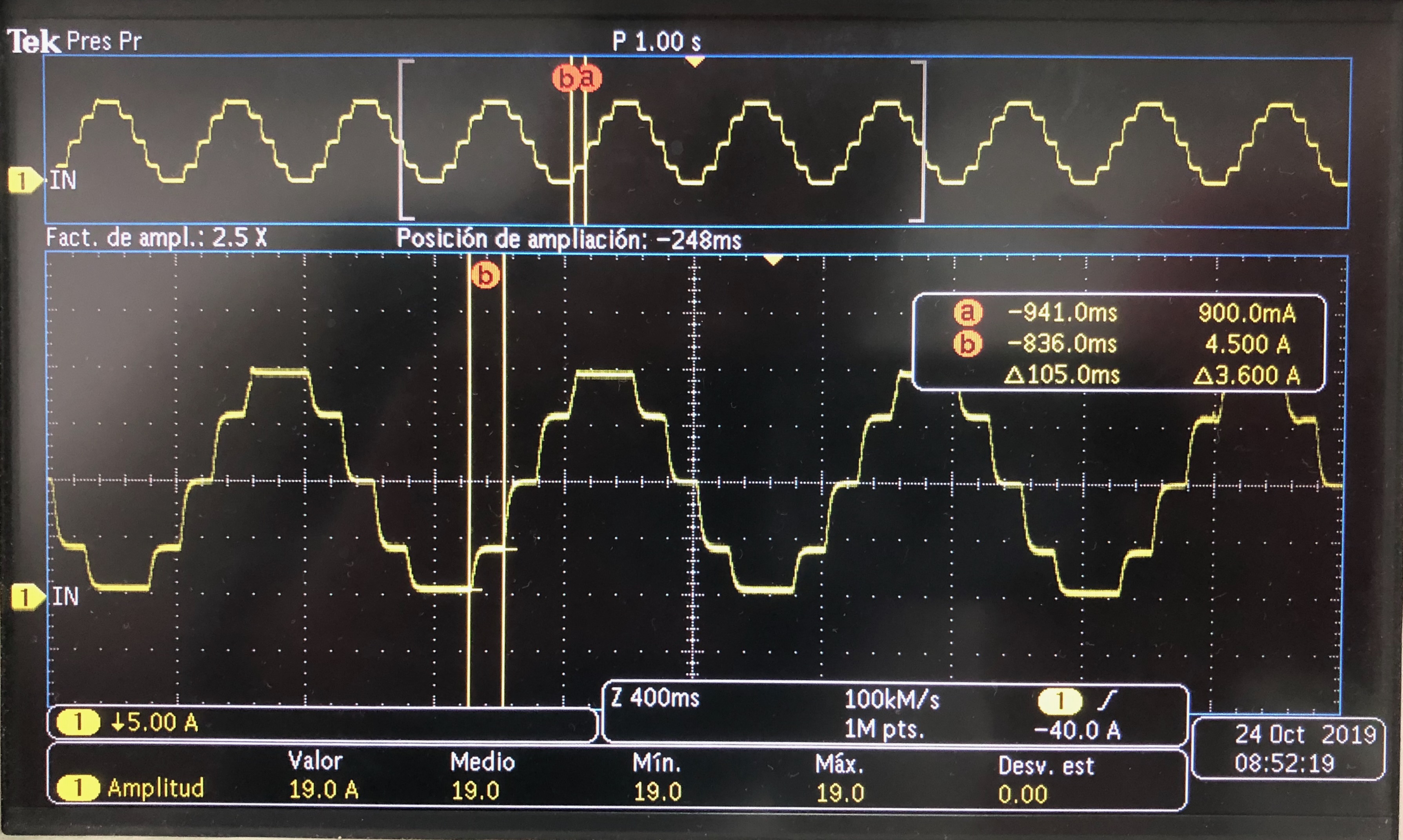 Senal senoidal observada en osciloscopio
