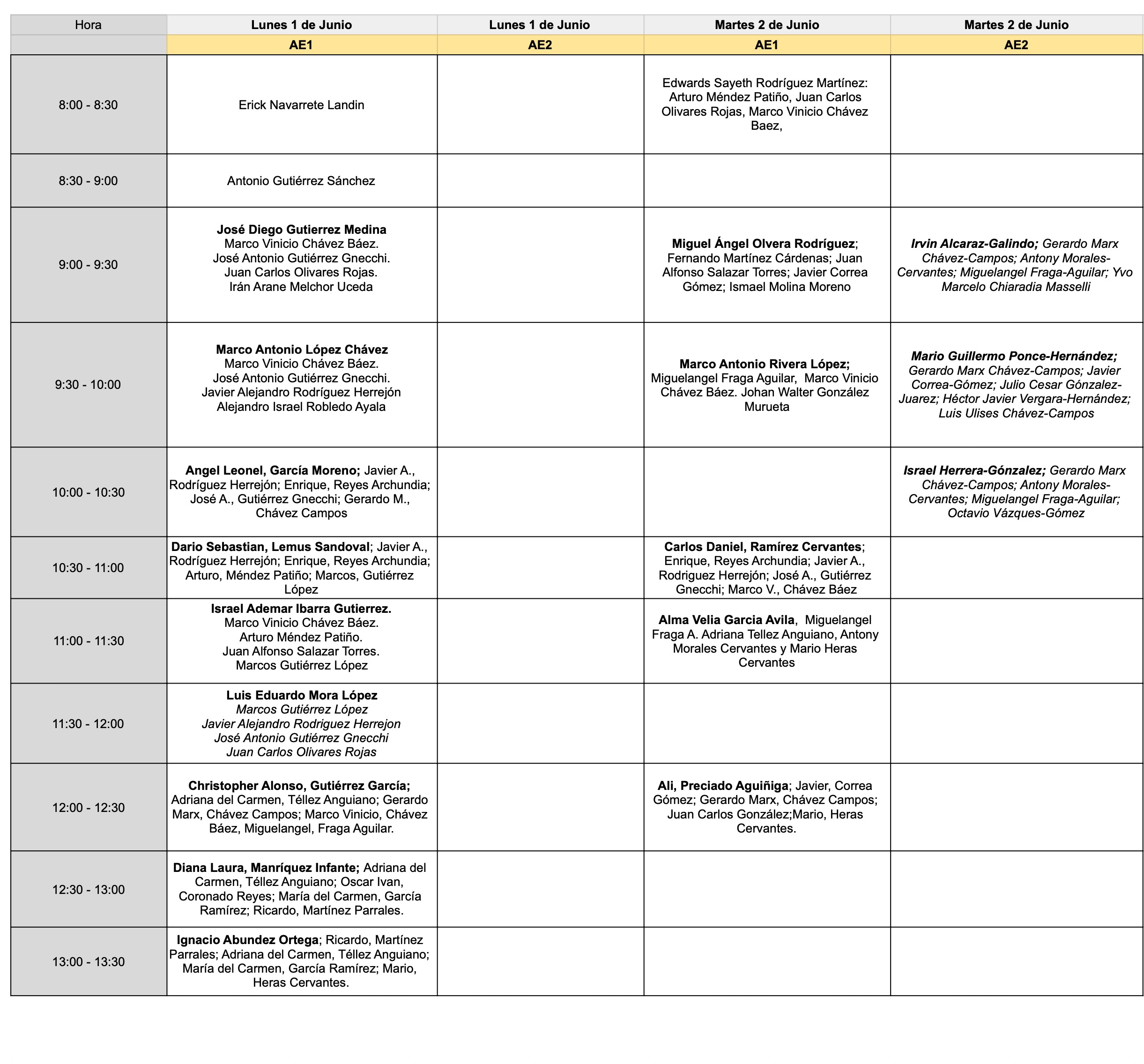 Seminars schedule